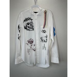 NWT Libertine Silk Screen Melange Deconstructed Mandarin Button Shirt L / XL